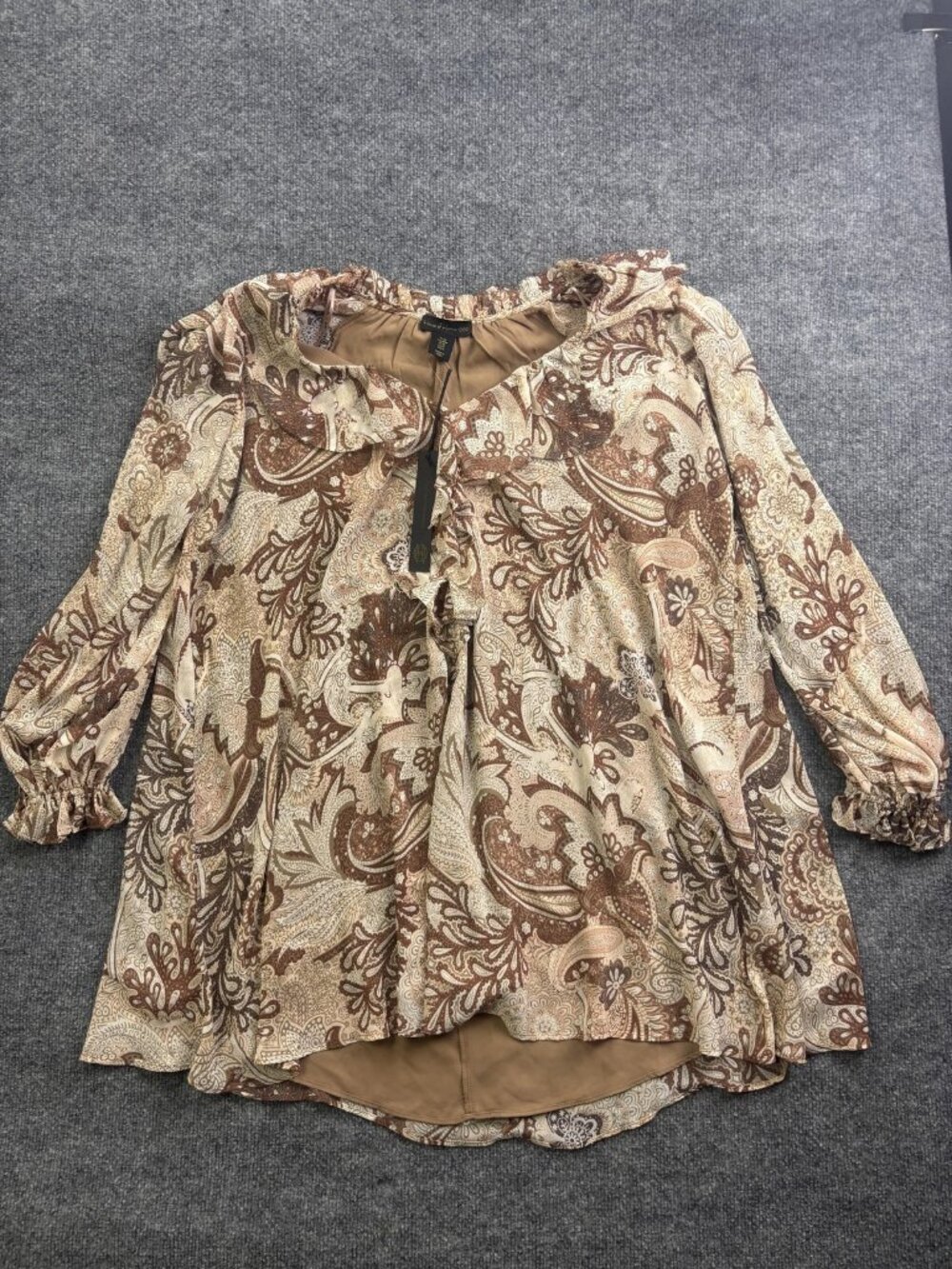 House Of Harlow 1960 Blouse Womens Medium Brownβ Paisley Ruffle Tunic Top Boho